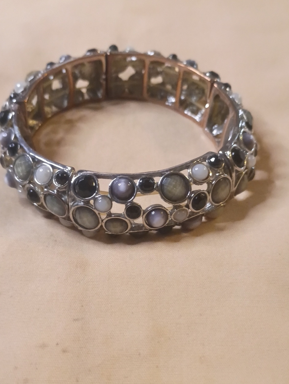 Source Unknown Silver-Tone Multi-Stone Circle Bangle - Gray, White